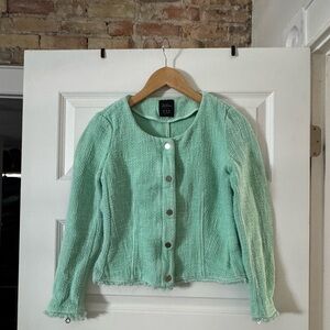 Zara Trafaluc Sz M Sea-foam Green Tweed Backer Blazer Sz M